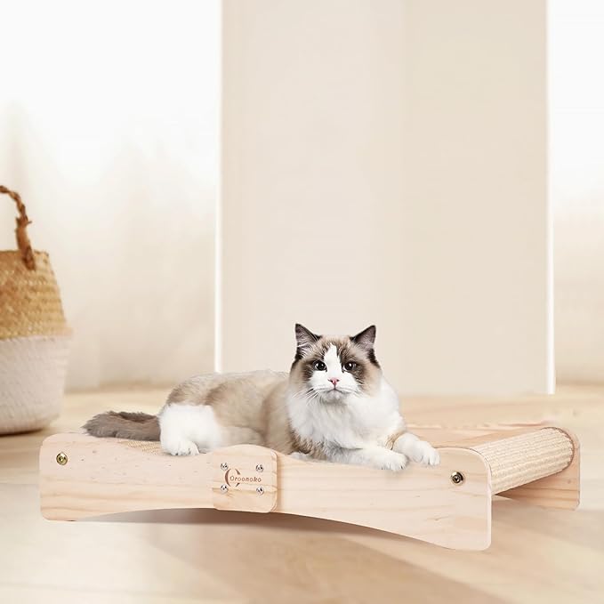 Oroonoko 2-in-1 Natural Sisal Cat Scratcher Bed & Lounge - Large Scratching Post, Cat Hammock Bed, Scratch Pad for Indoor Cats, Non-Tip Wood Base, Modern Cat Furniture, Easy Assembly (Wave Design)