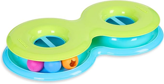 Catstages Infinity Ball Track for Cats with Two Balls, Including One Light-Up-Ball, Figure-8 Shaped Track Compatible with Topper Toys, Green