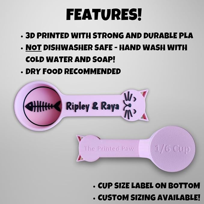 Personalized Cat Food Scoop, Cat Food Measuring Cup with Name, Kibble Scoop (2 oz - 1/4 cup)
