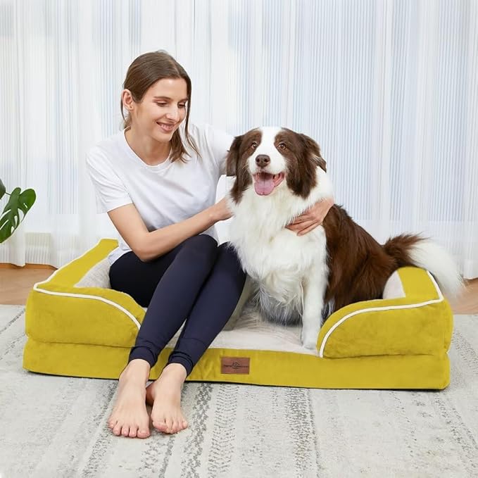 Comfort Expression Orthopedic Dog Bed for Extra Large Dogs 45x35 Inch, Waterproof Egg Crate Foam XL Pet Bed with Removable Bolsters, Dog Couch with Washable Cover & Non-Slip Bottom, Spicy Mustard