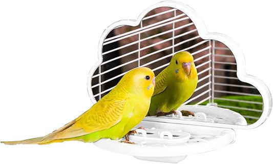 septillar Bird Mirror with Perch Stand, Bird Toys for Parakeet Cockatiel Conure Lovebirds Finch Canaries (White)