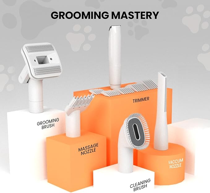 FurCare Pro 3-in-1 Grooming Kit with Vacuum Suction (99%) - Pet Dryer, Professional Clippers & Efficient Grooming Tools, 4L Dust Cup, Low Noise, Ideal for Dogs, Cats, and More
