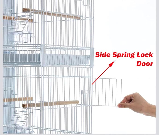 Combo: White Stack & Lock Breeder Bird Flight Cage Breeding Nest Door Double Removable Center Divider with Rolling Stand (38"x11"x15"H LOT-2-STAND, White)
