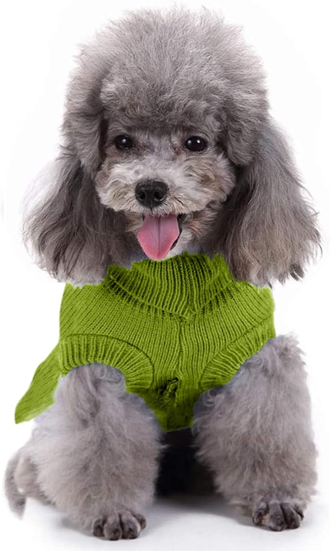 CHBORCHICEN Small Dog Sweaters Knitted Pet Cat Warm Dog Sweatshirt Winter Clothes Kitten Puppy Sweater (XS, Dress-Light Green)