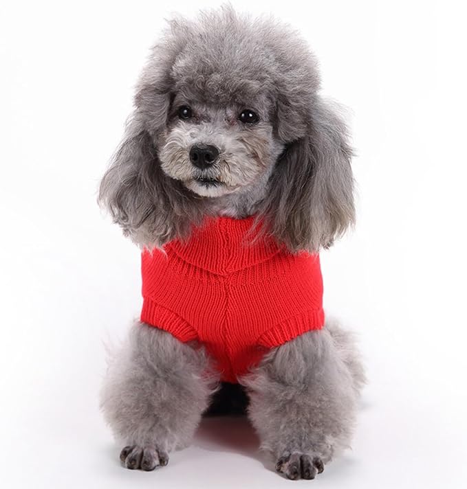 CHBORCHICEN Small Dog Sweaters Knitted Pet Cat Warm Dog Sweatshirt Winter Clothes Kitten Puppy Sweater (Small,Red)