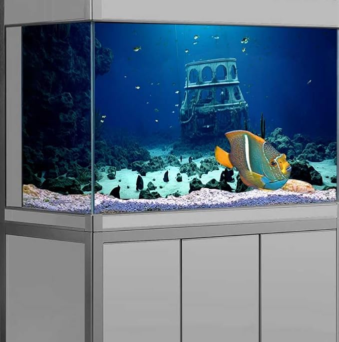 48X18IN Natural Underwater Aquarium Background, Pictures 3D Fish Reef Fish Tank Decoration Background, with 8 EVA Double-Sided Tape