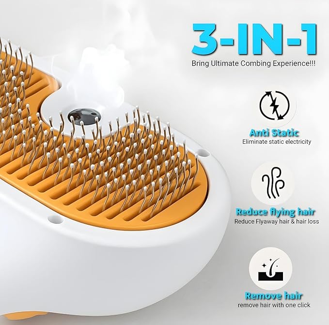 3-in-1 Pet Steam Brush for Dogs & Cats – Gentle Grooming Comb with Spray & Waterless Shampoo – Fur Shedding, Hair Removal, Dematting & Detangling Tool – Portable Steam Cleaner for Long or Short Hair