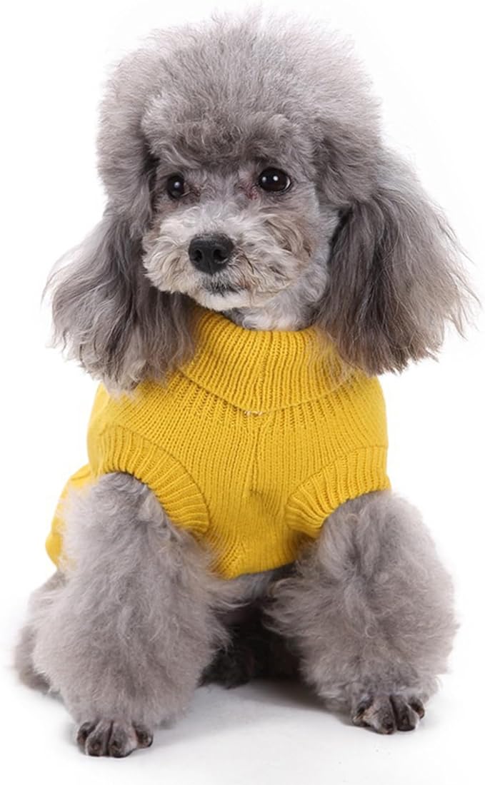 CHBORCHICEN Small Dog Sweaters Knitted Pet Cat Warm Dog Sweatshirt Winter Clothes Kitten Puppy Sweater (Large,Yellow)