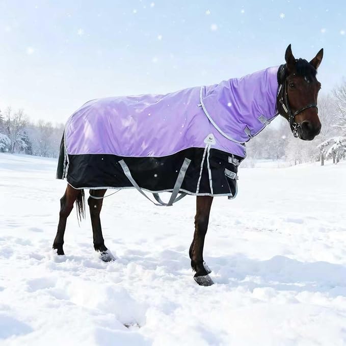 Horse Turnout Blankets Horse Blanket Winter Water Resistant,220G-Gram Polyester Poly Filling Liner 1200D Premium Turnout Horse Blanket,Medium Weight Blanket 78inches145cm