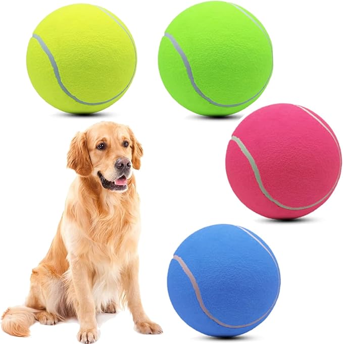 Magicorange 4 Pack 9.5 inch Giant Tennis Ball Large Dog Tennis Ball Pet Balls for Dogs for Outdoor/Indoor Sports Dog Gift with Needle (Multicolor, 9.5 inch)