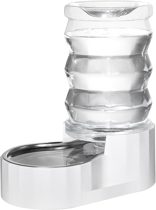 RIZZARI Automatic Gravity Pet Waterer: 7L White Stainless Steel Water Dispenser - Large Capacity Water Feeder for 25-35 LB Senior Dogs with Spinal Issues - for Living Room Bedroom