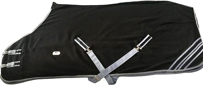 Majestic Ally Anti Pill Fleece Horse Blanket/Sheet with Silver Braided Rope (Black, 78)