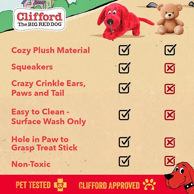 Clifford® Snuggle Buddy 14" Plush Dog Toy | Cozy Dog Stuffed Animals Play Toy for Medium to Large Dogs | Comfort, Squeakers, Crinkle, Interactive Bonding