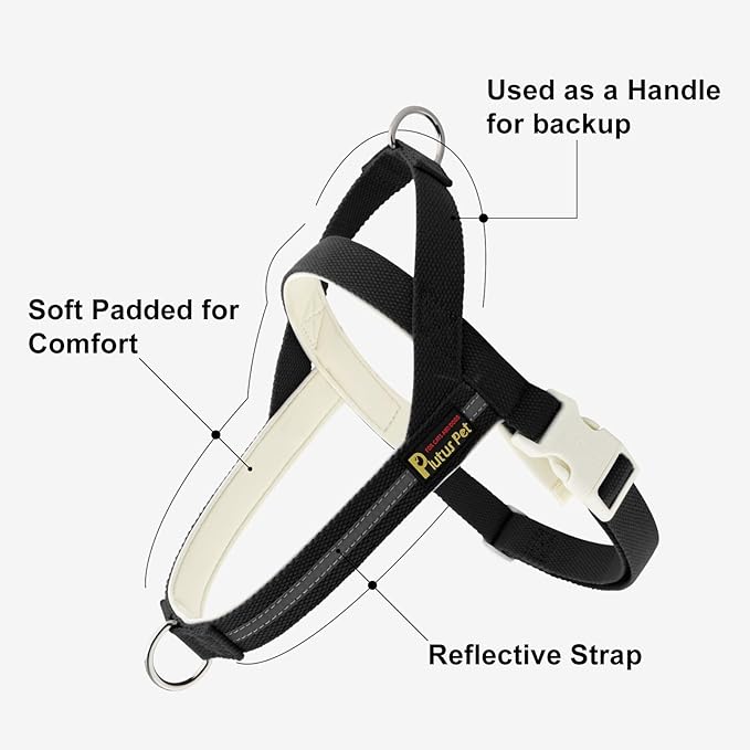 Plutus Pet Cotton Dog Harness and Leash Set, Reflective and Soft Padded, Quick Fit Vest Harness, for Small, Medium and Large Dogs, Black, S