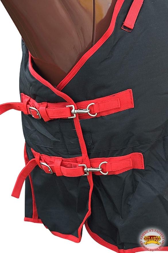 HILASON Black with Red Trims 80 Inch 1200D Winter Waterproof Poly Horse Turnout Blanket Belly Wrap