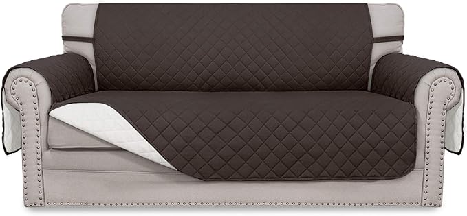 Easy-Going Sofa Slipcover Reversible Loveseat Sofa Cover Couch Cover for 2 Cushion Couch Furniture Protector with Elastic Straps for Pets Kids Dog Cat (Oversized Loveseat, Chocolate/Ivory)