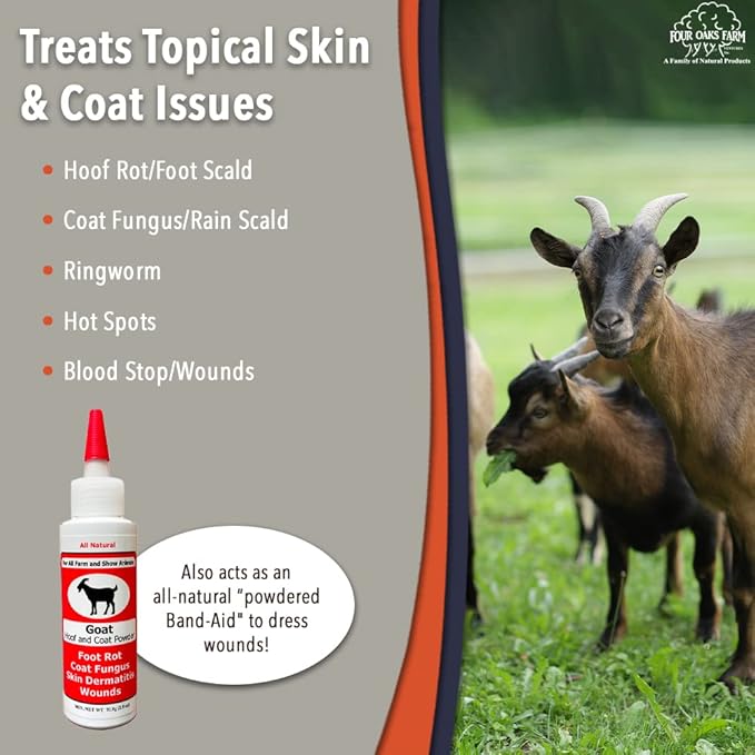 Goat Hoof & Coat Powder - Wound Care, Heals/Prevents Foot Rot, Skin Problems - All Natural, Non-Caustic, Easy to Use (2.5 oz)