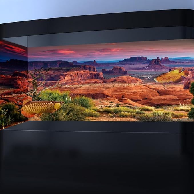 72X24IN Desert Loess Rock Cactus Oasis Reptile Habitat Background, Natural Sunset Desert Themed Terrarium Background, Aquarium Background with 10 EVA Double-Sided Tape