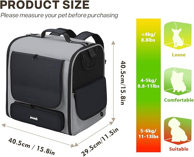 Pecute Cat Carrier Backpack Pet Carrier Backpack Widen Large Space, Stable Pet Backpack for Cat Small Dog, Ventilated Pet Backpack Miniature Dachshund Bag Suitable for Hiking, Camping Grey