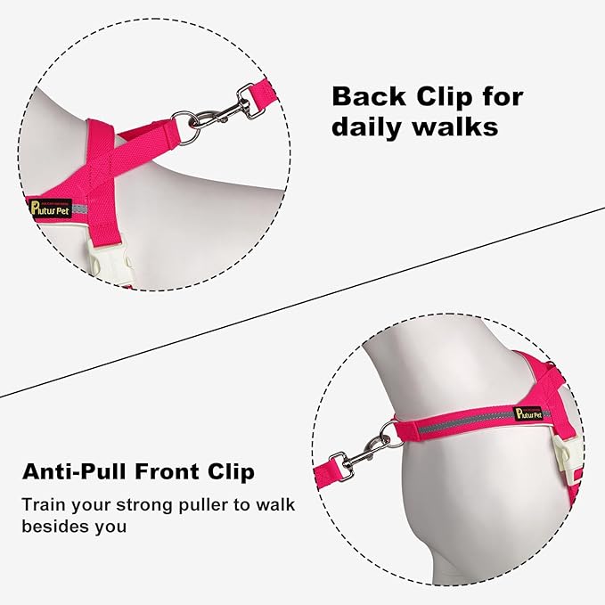 Plutus Pet Cotton Dog Harness and Leash Set, Reflective and Soft Padded, Quick Fit Vest Harness, for Small, Medium and Large Dogs, Hot Pink, L