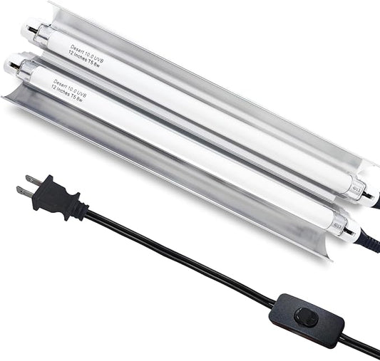 T5 Reptile Light Fixture Combo Kit 16 Watts, 12 Inches UVB Light 2x8 Watt, T5 10.0 UVB Reptile Light Fixture, Desert Reptile Light for Lizard, Bearded Dragon, Tortoise