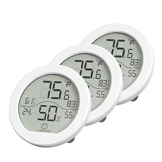 Digital Hygrometer 3 Pack Room Thermometer and Humidity Gauge LCD Hygrometer with Max and Min Records (White)