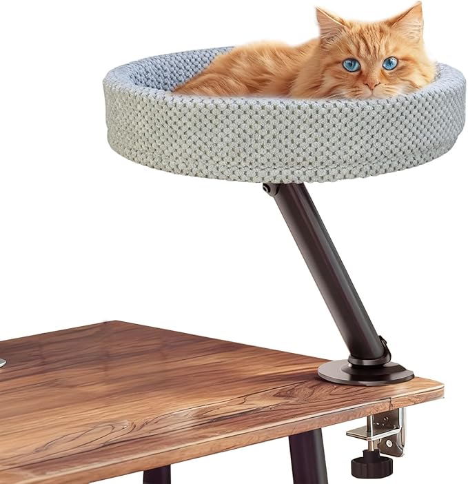 Simcat Modern Desk Cat Bed for Indoor Cats, Removable Study Office Game Tables Cat Desk Bed, Small Day Kitten Adjustable Pet Nest Bed