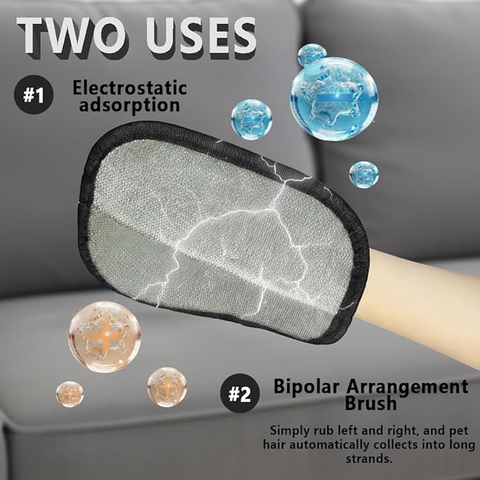 Pet Hair Removal Glove for Dogs & Cats,Reusable Electrostatic Glove for Clothes,Couch,Carpets,Car Seat,Individually Wrapped 1 Pack Black,L