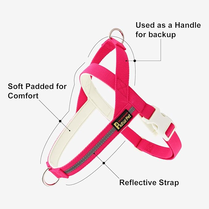 Plutus Pet Cotton Dog Harness and Leash Set, Reflective and Soft Padded, Quick Fit Vest Harness, for Small, Medium and Large Dogs, Hot Pink, M