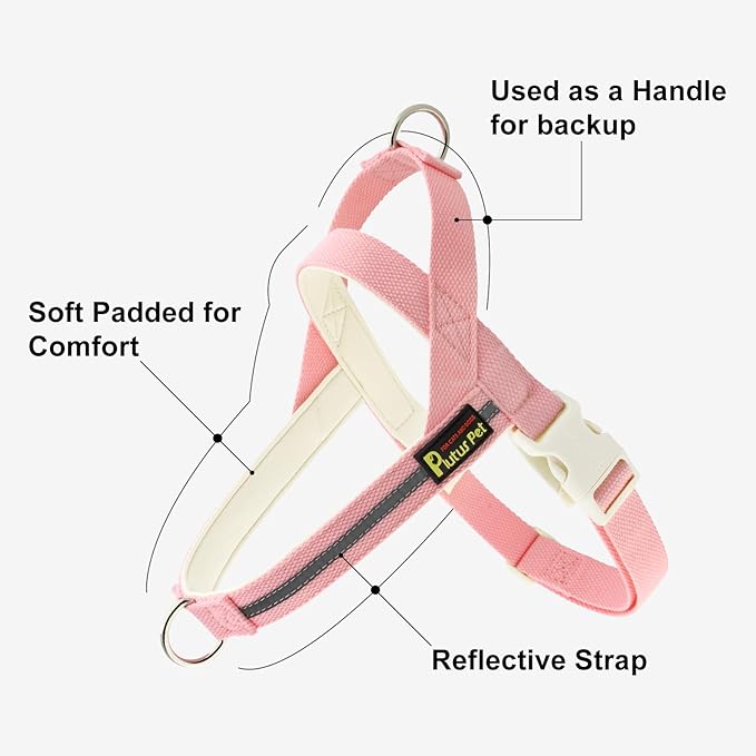 Plutus Pet Cotton Dog Harness and Leash Set, Reflective and Soft Padded, Quick Fit Vest Harness, for Small, Medium and Large Dogs, Pink, S