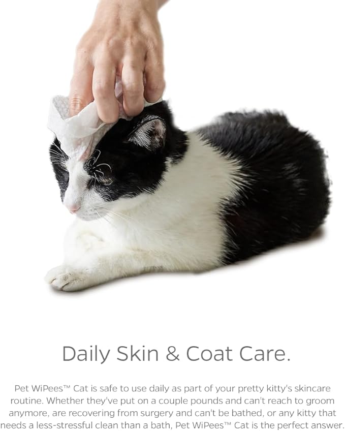 Cat All Purpose Pet WiPees™ – 100 Daily Cat Bath Wipes, All Natural Cat Wipes for Ears, Fur & Folds, Gentle Pet Wipes for Cats, pH-Balanced to Cats Specific Skin & Biome (Natural, 100ct)