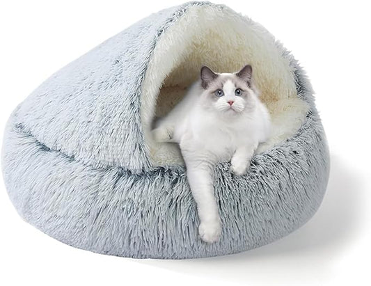 YUDANSI Calming Cat Beds for Indoor Cats - 20x20 Inch Small Cat Bed Washable, Built-in Support, Stable and not Collapsing, Anti-Anxiety Soft Anti-Slip Pet Beds, Fluffy for Small Cats and Dogs