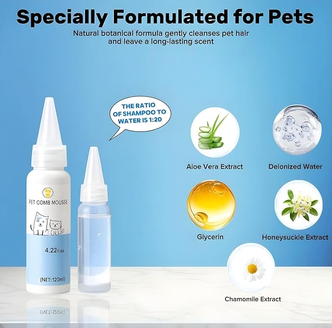 3-in-1 Pet Steam Brush for Dogs & Cats – Gentle Grooming Comb with Spray & Waterless Shampoo – Fur Shedding, Hair Removal, Dematting & Detangling Tool – Portable Steam Cleaner for Long or Short Hair