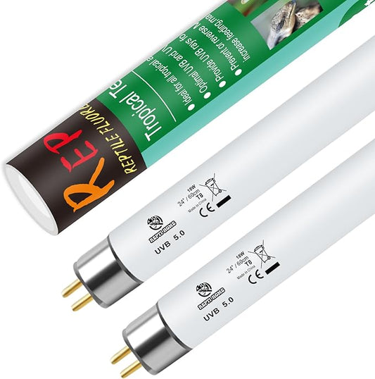 T8 UVB Reptile Light 18W 5.0-2 Pack,UVA UVB Light Bulb for Reptiles,Reptile UVB Lamp Tube for Bearded Dragon