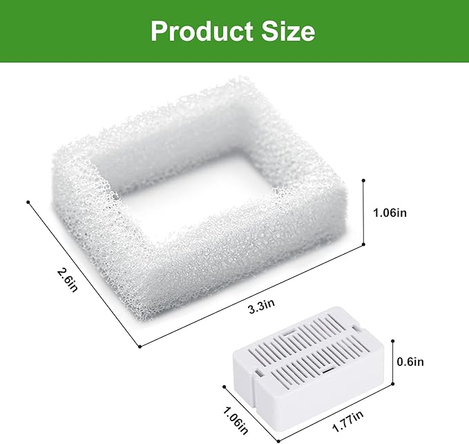 Pet Fountain Filters - 8 Carbon and 2 Foam Pre-Filters for Porcelain Pet Drinking Fountain (8 Packs)