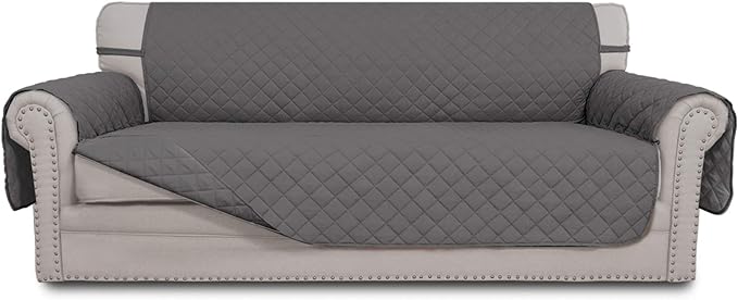 Easy-Going Reversible Couch Cover for 3 Cushion Couch Sofa Cover for Dogs Water Resistant Furniture Protector Cover with Foam Sticks Elastic Straps for Pet Cat (Sofa, Gray/Gray)