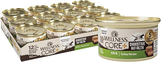 Wellness CORE+ Digestive Health Pate Adult Wet Cat Food, Natural, Protein-Rich, Grain Free, 3 Ounce, 12 Pack (Turkey)