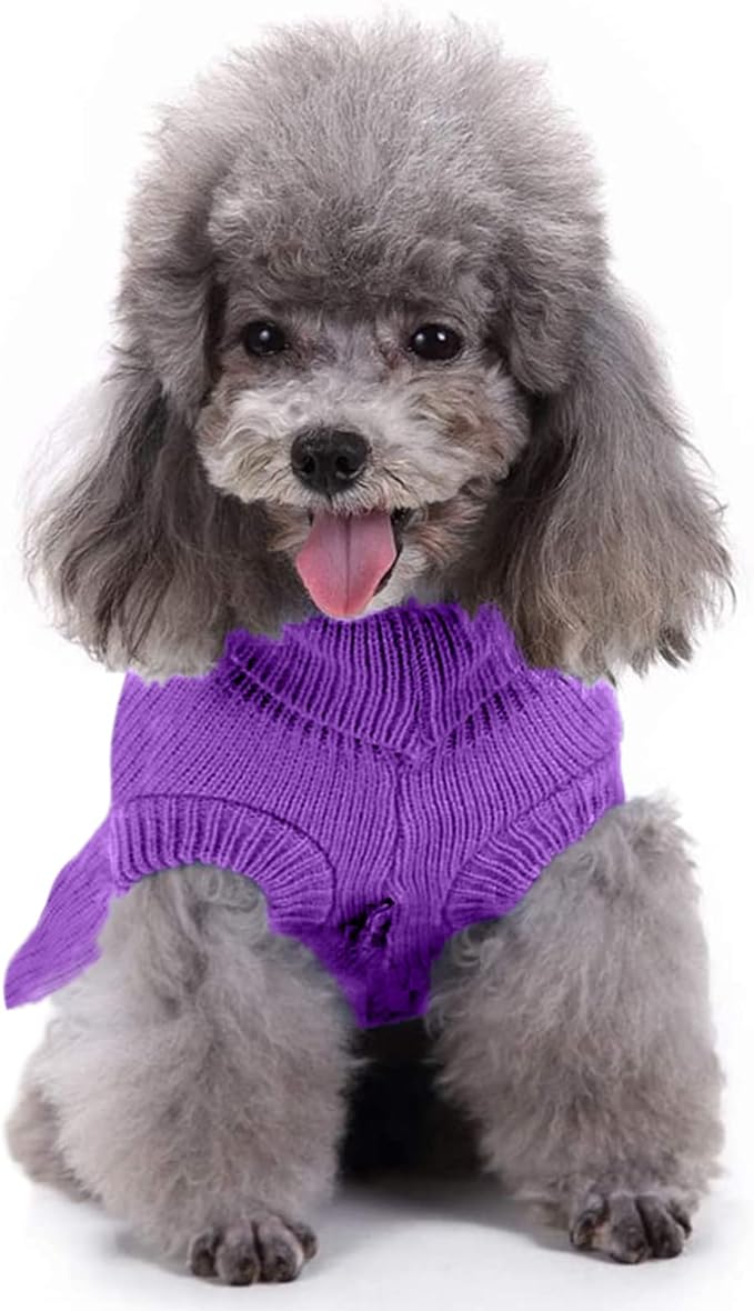 CHBORCHICEN Small Dog Sweaters Knitted Pet Cat Warm Dog Sweatshirt Winter Clothes Kitten Puppy Sweater (M, Dress-Purple)