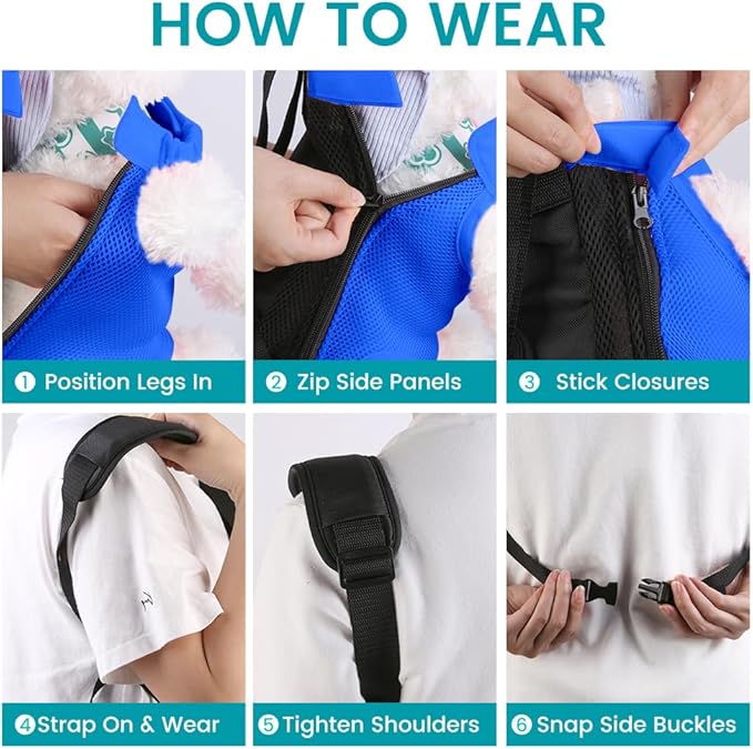 Dog Backpack Carrier, Adjustable Pet Front Carriers, Legs Out Carrying Sling Travel Bag for Small Medium Dogs 4-7 Lbs, Soft Wearable Puppy Chest Carry Backpacks for Walking/Hiking/Camping/Traveling