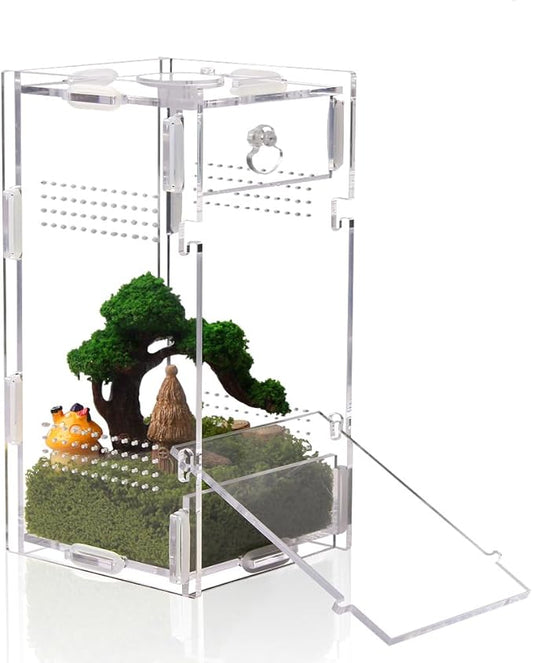 Acrylic Jumping Spider Enclosure, Small Reptile Terrarium Habitat for Tarantula Snail Insect Small Reptile (3.3x3.7x7inch)