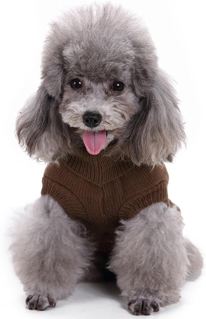 CHBORCHICEN Small Dog Sweaters Knitted Pet Cat Warm Dog Sweatshirt Winter Clothes Kitten Puppy Sweater (XX-Small, Brown)