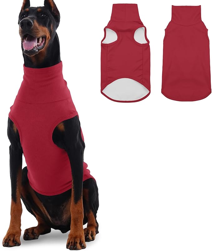 ROZKITCH Dog Sweaters Soft Fleece Pullover Sweatshirt Pajamas, Turtleneck Warm Pet Cold Weather Jacket Stretchy Vest Jumpsuit Apparel Outfit Clothes for Small Medium Large Dogs Walking Sleep Red 3XL