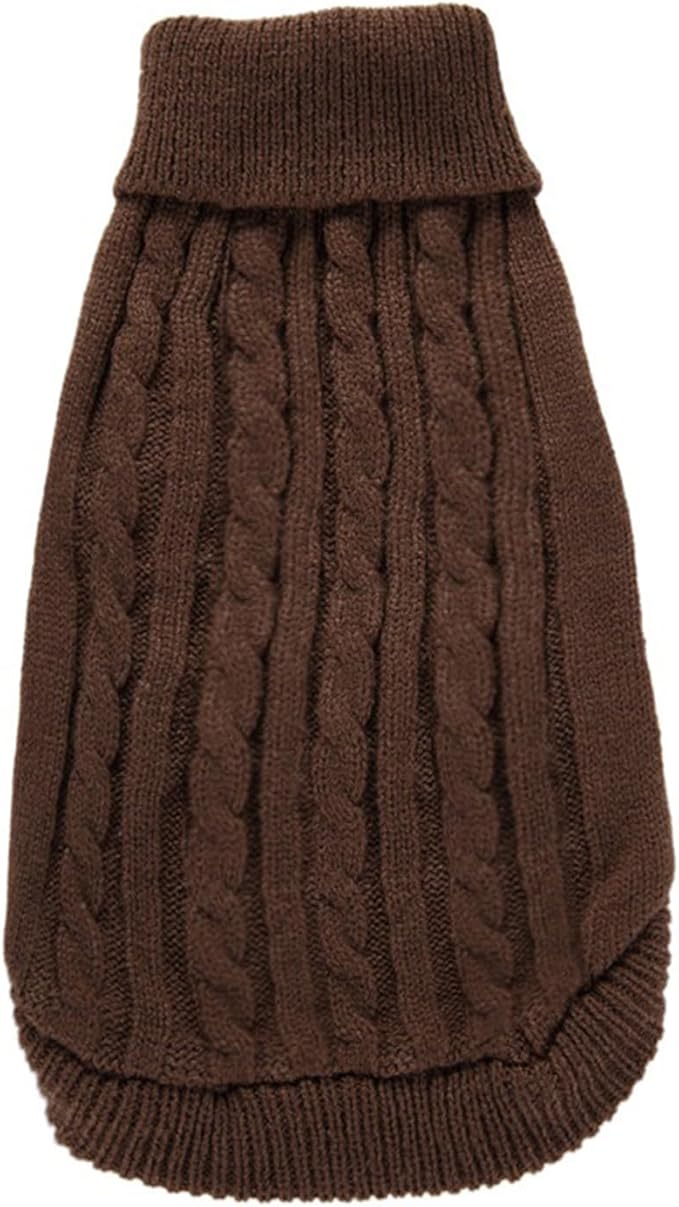 CHBORCHICEN Small Dog Sweaters Knitted Pet Cat Warm Dog Sweatshirt Winter Clothes Kitten Puppy Sweater (Small,Brown)