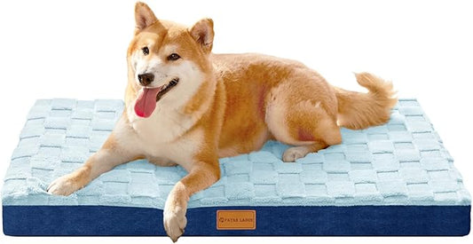 Patas Lague Orthopedic Dog Bed Large Sized Dog 36''X24'', Waterproof Soft Comfortable Egg Crate Foam Large Pet Beds Crate Mat with Removable Washable Cover and Nonskid Bottom, Blue