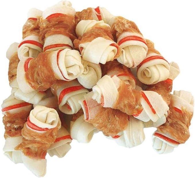 Dog Treats Chicken Wrapped Rawhide Bones for Small Dog Treats Puppy Chews Snacks Promotes Healthy Chewing Chicken Wrapped Knot 2.5" 1lb