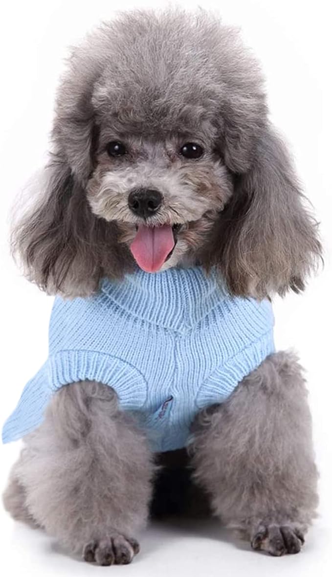 CHBORCHICEN Small Dog Sweaters Knitted Pet Cat Warm Dog Sweatshirt Winter Clothes Kitten Puppy Sweater (XXS, Dress-Light Blue)