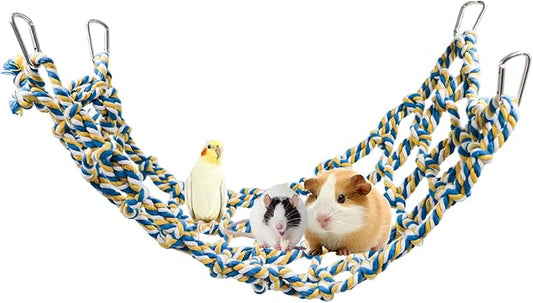 Bird Cage Accessories, Long Rope Bridge with Metal Hooks, Hanging Climbing Toys, Rope Bridge for Bird, Hamster, Rat, Guniea Pig, Sugar Glider, Squirrel, Bearded Dragon, Snake