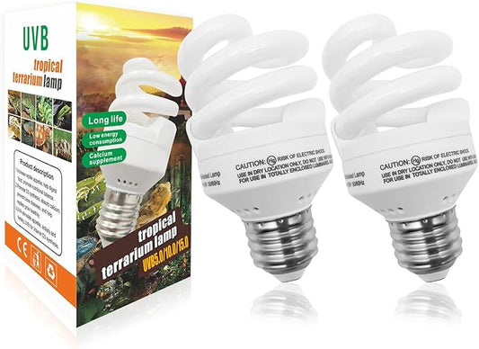 UVB Light Bulb for Reptiles, 9W 10.0 UVA UVB Heat Lamp Bulbs Ideal for Rainforest Reptiles, Bearded Dragons Lizard Turtle Tortoise Iguanas Chameleons Snake (2 Pack)