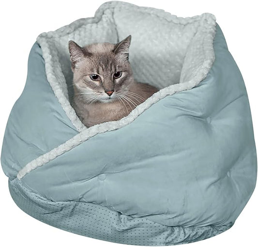 Furhaven 18" Round Pet Bed for Indoor Cats & Small Dogs, 100% Washable, For Pets Up to 14 lbs - Minky Plush & Velvet Hug Bed - Aquamarine, 18-inch