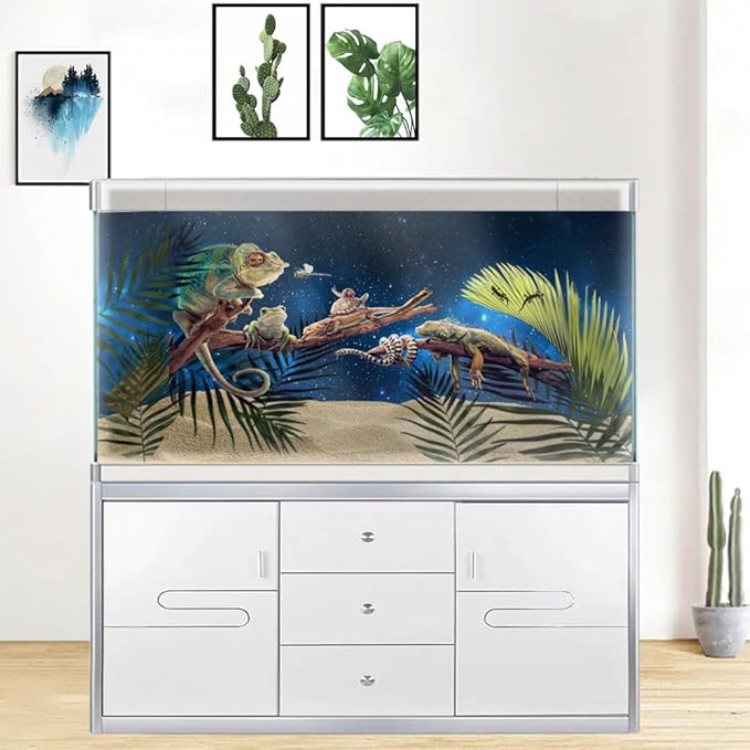 36X18IN Starry Aquarium Background, Art Starry Fish Tank Decorations Background, with 8 EVA Double-Sided Tape